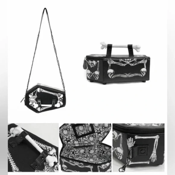 Kreepsville Black Coffin-Shaped Handbag with Skeleton Design - Picture 4 of 12
